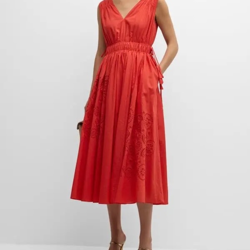 $525 NWT Elie Tahari Christabel Embroidered Cotton Dress red Jupiter glow XS